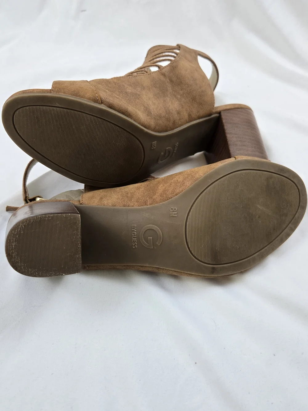 GUESS Brown Caged Gladiator Sandals Women’s 8M Suede Block Heel